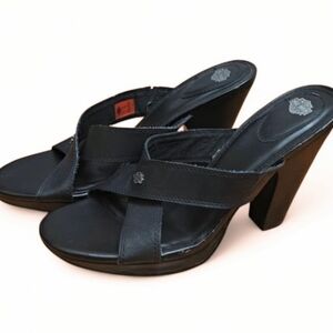 Harley Davidson Black Leather Strappy 4" Heels Size 9.5 Open Toe Moto Sandals